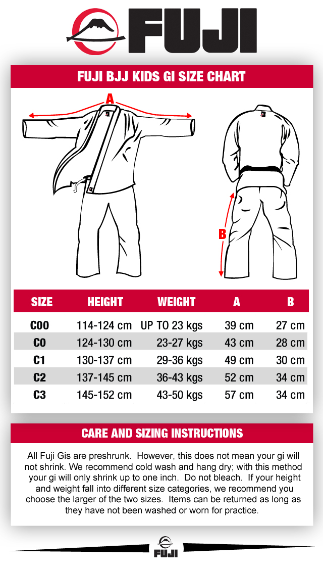 Bjj Gi Size Chart Kids