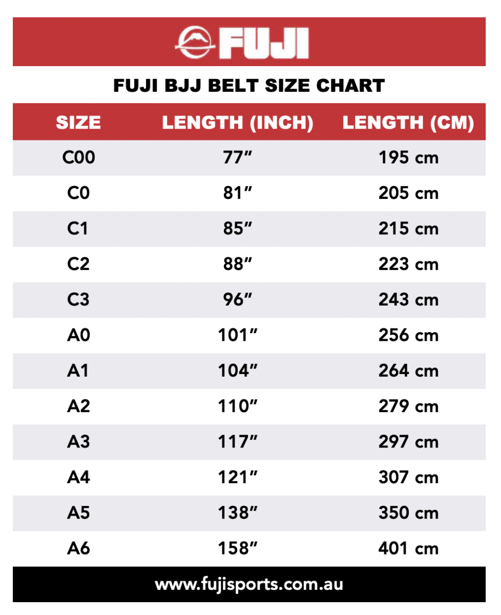 Fuji BJJ Belt Size Chart