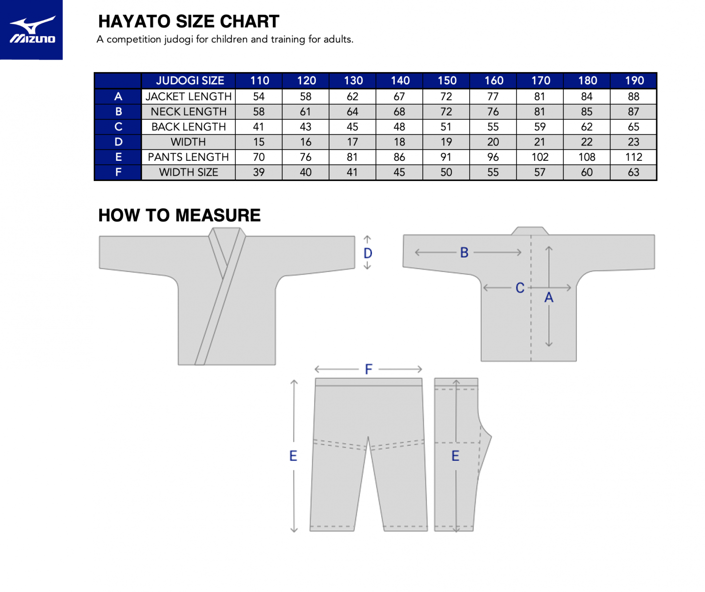 mizuno size chart