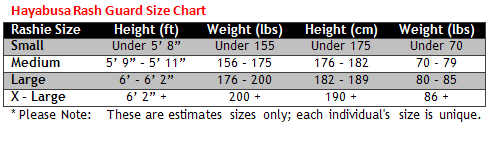 Hayabusa Rash Guard Size Chart